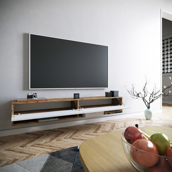 Έπιπλο τηλεόρασης επιτοίχιο Handra pakoworld λευκό-oak 180×31,5×29,5εκ – 176-000002