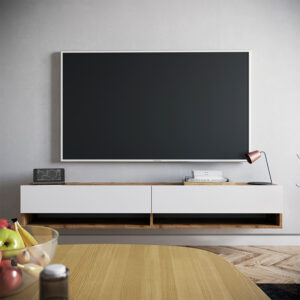 Έπιπλο τηλεόρασης επιτοίχιο Handra pakoworld λευκό-oak 180×31,5×29,5εκ – 176-000002