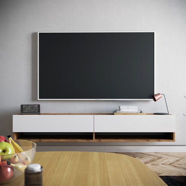 Έπιπλο τηλεόρασης επιτοίχιο Handra pakoworld λευκό-oak 180×31,5×29,5εκ – 176-000002