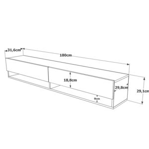 Έπιπλο τηλεόρασης επιτοίχιο Handra pakoworld λευκό-oak 180×31,5×29,5εκ – 176-000002