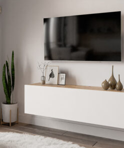 Έπιπλο τηλεόρασης επιτοίχιο Serit pakoworld λευκό-oak 100×31,5×29,5εκ – 176-000006