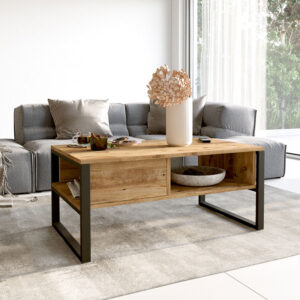 Τραπέζι σαλονιού Honora pakoworld oak-μαύρο 100x60x44,5εκ – 176-000009