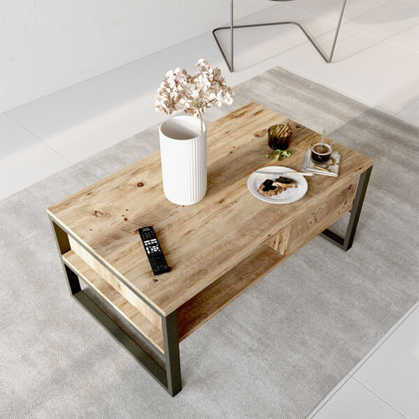 Τραπέζι σαλονιού Honora pakoworld oak-μαύρο 100x60x44,5εκ – 176-000009