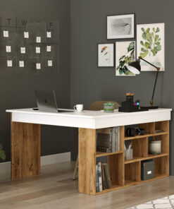 Γραφείο γωνιακό Rosaline pakoworld λευκό-oak 120x129x72εκ – 176-000010