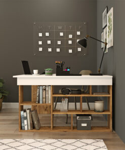 Γραφείο γωνιακό Rosaline pakoworld λευκό-oak 120x129x72εκ – 176-000010