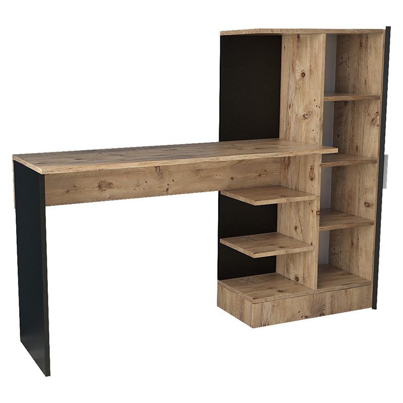Γραφείο-ραφιέρα Kary pakoworld μαύρο-oak 152,5x40x120εκ – 176-000019