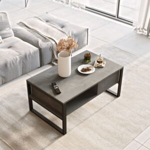 Τραπέζι σαλονιού Honora pakoworld ανθρακί antique-μαύρο 100x60x44.5εκ – 176-000033