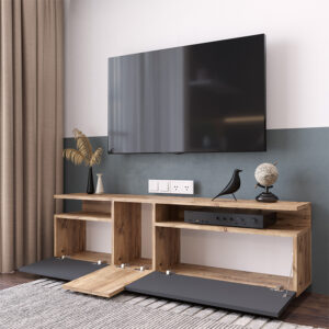 Έπιπλο τηλεόρασης Elana pakoworld sonoma-ανθρακί 150×29.5×46.3εκ – 176-000054