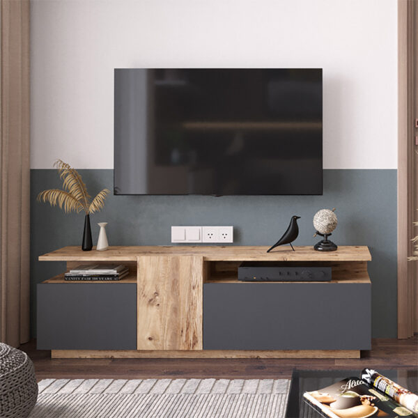 Έπιπλο τηλεόρασης Elana pakoworld sonoma-ανθρακί 150×29.5×46.3εκ – 176-000054