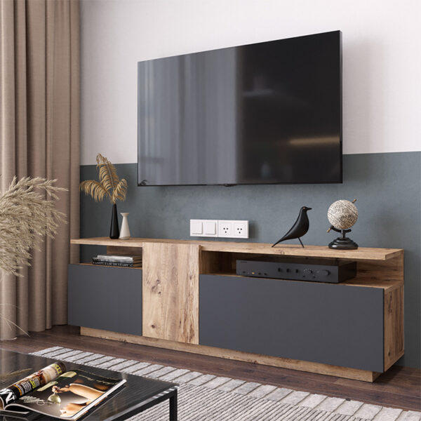 Έπιπλο τηλεόρασης Elana pakoworld sonoma-ανθρακί 150×29.5×46.3εκ – 176-000054