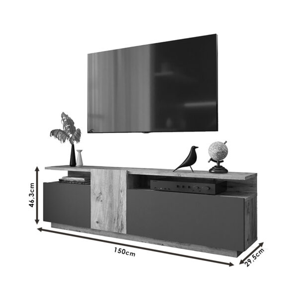 Έπιπλο τηλεόρασης Elana pakoworld sonoma-ανθρακί 150×29.5×46.3εκ – 176-000054