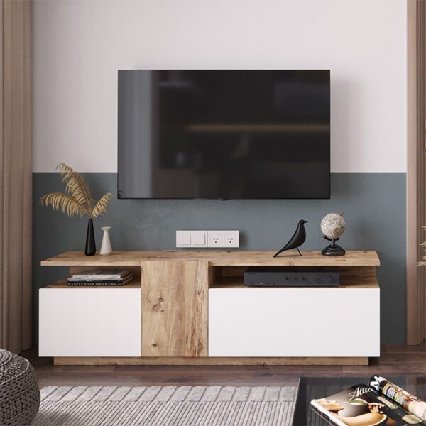 Έπιπλο τηλεόρασης Elana pakoworld sonoma-λευκό 150×29.5×46.3εκ – 176-000055