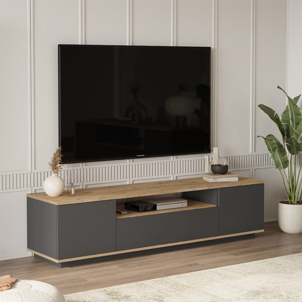 Έπιπλο τηλεόρασης Soren pakoworld sonoma-ανθρακί 180x.44.5×44.6εκ – 176-000056