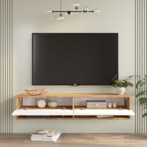Έπιπλο τηλεόρασης επιτοίχιο Roscoe pakoworld λευκό-sonoma 140×31.6×29.6εκ – 176-000065
