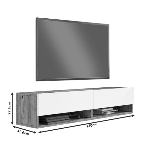 Έπιπλο τηλεόρασης επιτοίχιο Roscoe pakoworld λευκό-sonoma 140×31.6×29.6εκ – 176-000065