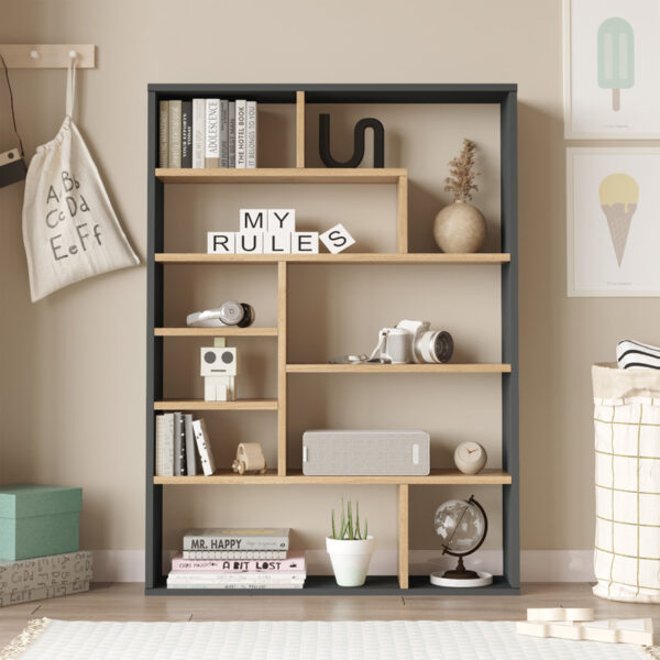 Βιβλιοθήκη Decora pakoworld σε φυσική-ανθρακί απόχρωση 90x22x123.6εκ – 176-000203