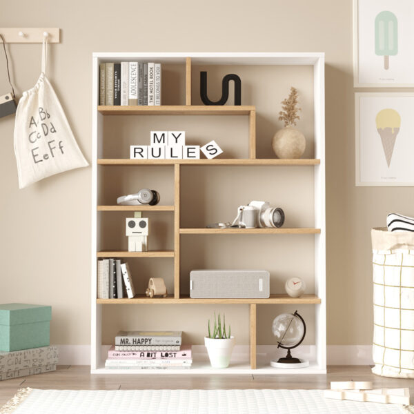 Βιβλιοθήκη Decora pakoworld σε φυσικό-λευκό απόχρωση 90x22x123.6εκ – 176-000204