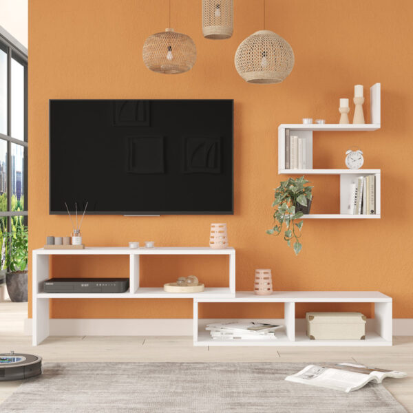 Σύνθετο σαλονιού Kakomo pakoworld σε λευκή απόχρωση 170×29.5×43εκ – 176-000221