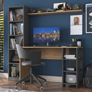 Γραφείο με βιβλιοθήκη Goldie pakoworld ανθρακί-φυσικό 160x45x161.8εκ – 182-000048