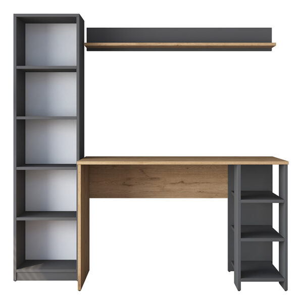 Γραφείο με βιβλιοθήκη Goldie pakoworld ανθρακί-φυσικό 160x45x161.8εκ – 182-000048