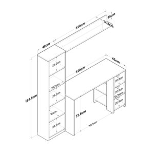 Γραφείο με βιβλιοθήκη Goldie pakoworld ανθρακί-φυσικό 160x45x161.8εκ – 182-000048