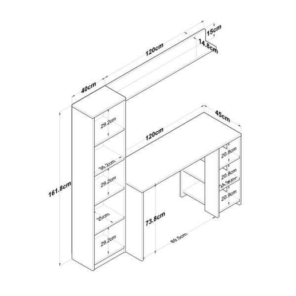 Γραφείο με βιβλιοθήκη Goldie pakoworld ανθρακί-φυσικό 160x45x161.8εκ – 182-000048