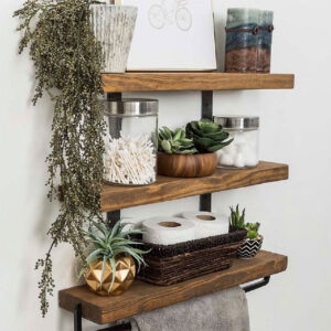 Ραφιέρα τοίχου Suny pakoworld μασίφ ξύλο πεύκου καρυδί-μαύρο 75x9x68εκ – 197-000028