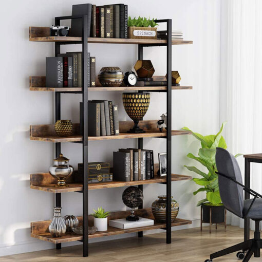 Βιβλιοθήκη Almond pakoworld καρυδί-μαύρο 119x27x185εκ – 197-000035