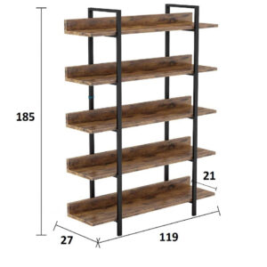 Βιβλιοθήκη Almond pakoworld καρυδί-μαύρο 119x27x185εκ – 197-000035