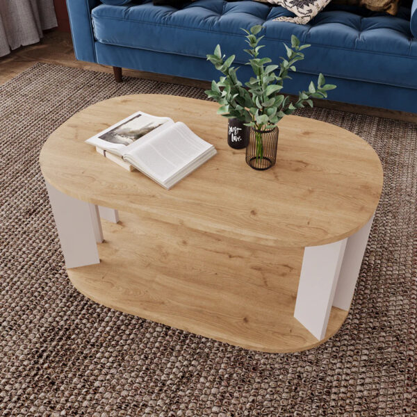 Τραπέζι Solka pakoworld σε oak απόχρωση με ανοιχτό γκρι 90x56x40εκ – 197-000310