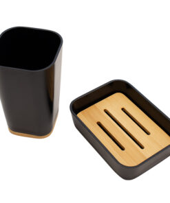 Σετ αξεσουάρ μπάνιου Nature pakoworld 2τμχ pp χρώμα μαύρο – 199-000037