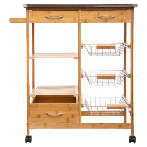 Τρόλεϊ-ραφιέρα 7όροφη Esla pakoworld bamboo φυσικό-λευκό 73,5x37x86εκ – 199-000130