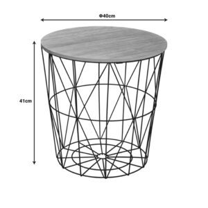 Βοηθητικό τραπέζι Kumi pakoworld mdf επιφάνεια oak και μέταλλο σε μαύρη απόχρωση Φ40×41εκ – 199-000642
