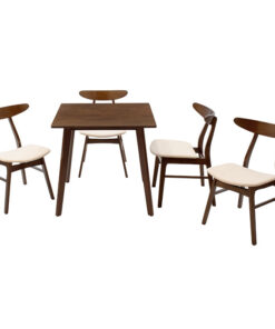 Tραπεζαρία Benson – Orlean pakoworld σετ 5τμχ καρυδί – ύφασμα μπεζ 80x80x75εκ – 200-000176