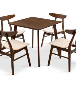 Dining set Benson – Orlean pakoworld 5pcs 80x80x75cm in walnut – beige fabric 200-000176