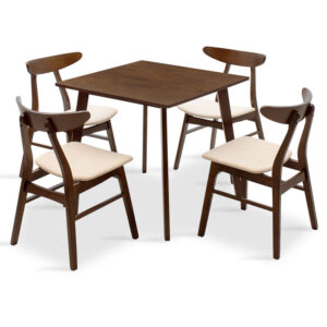 Dining set Benson – Orlean pakoworld 5pcs 80x80x75cm in walnut – beige fabric 200-000176