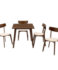 Tραπεζαρία Benson – Toto pakoworld σετ 5τμχ καρυδί – ύφασμα μπεζ 80x80x75εκ – 200-000178