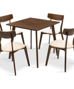 Dining set Benson – Toto pakoworld 5pcs 80x80x75cm in walnut – beige fabric 200-000178