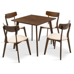 Dining set Benson – Toto pakoworld 5pcs 80x80x75cm in walnut – beige fabric 200-000178