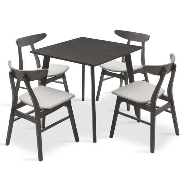 Dining set Benson – Orlean pakoworld 5pcs 80x80x75cm in rustic grey – grey fabric 200-000179