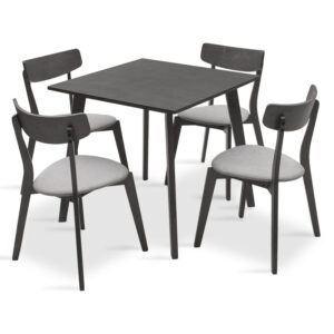 Dining set Benson – Toto pakoworld 5pcs 80x80x75cm in rustic grey – grey fabric 200-000181
