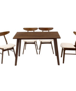 Tραπεζαρία Benson – Orlean pakoworld σετ 5τμχ καρυδί – ύφασμα μπεζ 120x80x75εκ – 200-000182