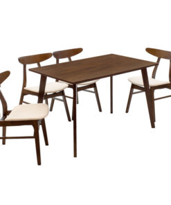 Tραπεζαρία Benson – Orlean pakoworld σετ 5τμχ καρυδί – ύφασμα μπεζ 120x80x75εκ – 200-000182