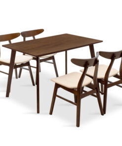Dining set Benson – Orlean pakoworld 5pcs 120x80x75cm in walnut – beige fabric 200-000182