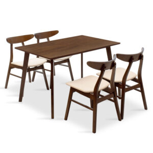 Dining set Benson – Orlean pakoworld 5pcs 120x80x75cm in walnut – beige fabric 200-000182