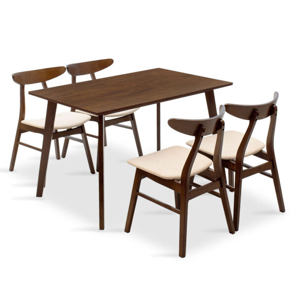 Dining set Benson – Orlean pakoworld 5pcs 120x80x75cm in walnut – beige fabric 200-000182