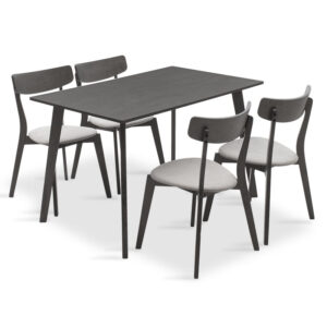 Dining set Benson – Toto pakoworld 5pcs 120x75x75cm in rustic grey – grey fabric 200-000187