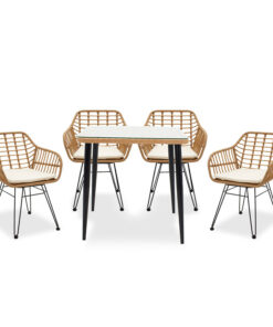 Naoki garden dining set 5pcs pakoworld metal-black-pe natural 200-000342