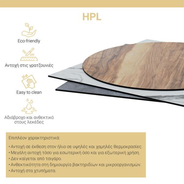 Επιφάνεια τραπεζιού Fervor pakoworld HPL ivory 70×70εκ πάχους 12mm – 215-000003