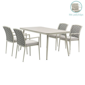 Dining Set 5pcs Ecco-Moritz pakoworld aluminium grey-textilene beige 160x90x75cm 216-000020